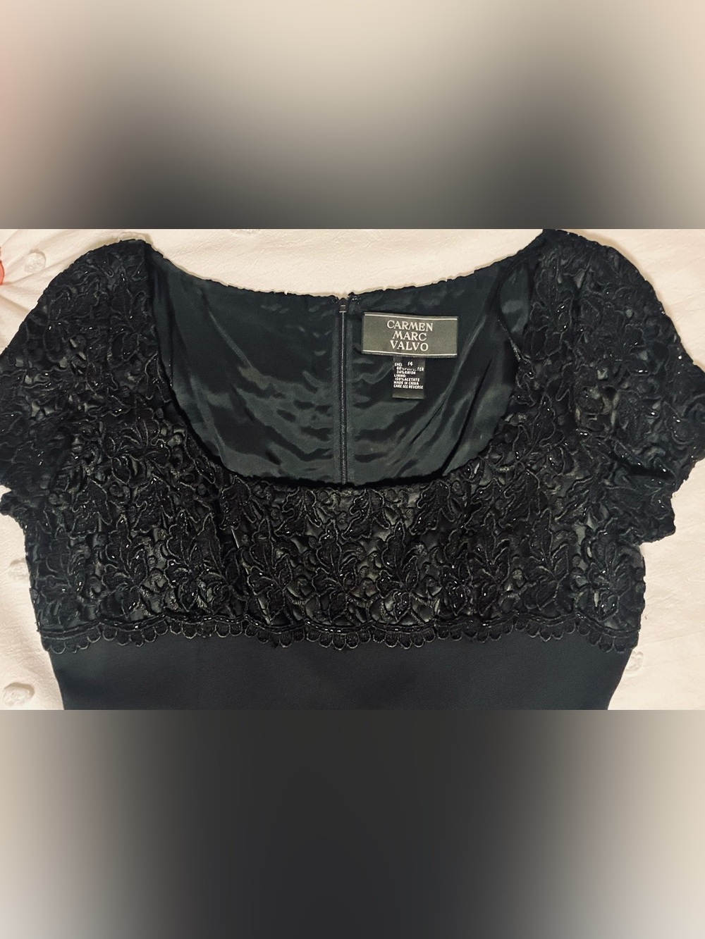 Carmen Marc Valvo Beaded Lace Cocktail Dress - 90s EUC - Fits Modern 8/10 - Picture 7 of 9